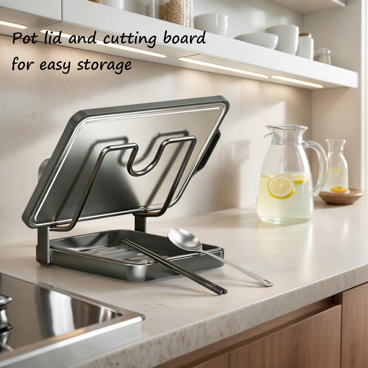 Kitchen Pot Lid Storage Rack, Pot Lid Holder While Cooking for Countertop