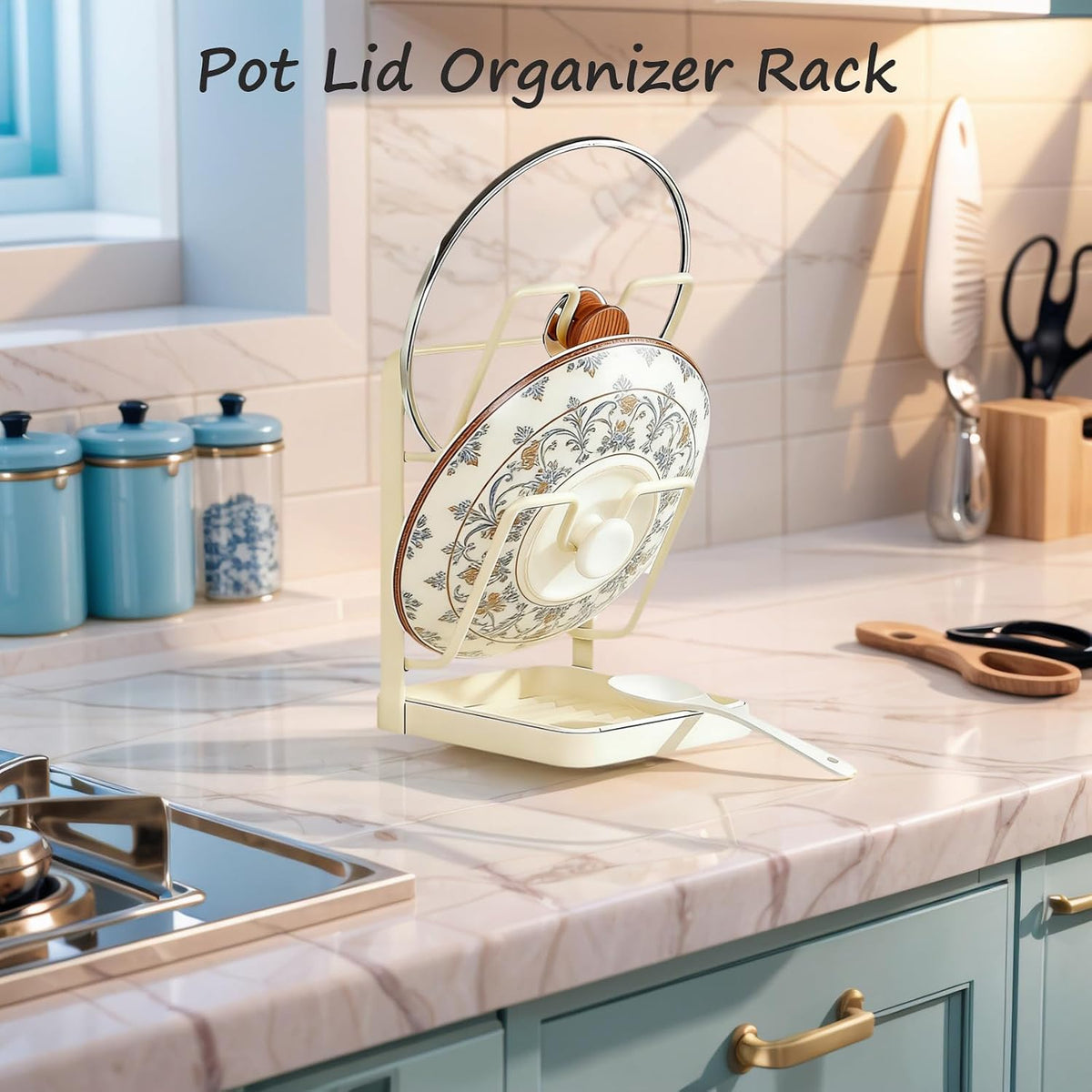 Kitchen Pot Lid Storage Rack, Pot Lid Holder While Cooking for Countertop