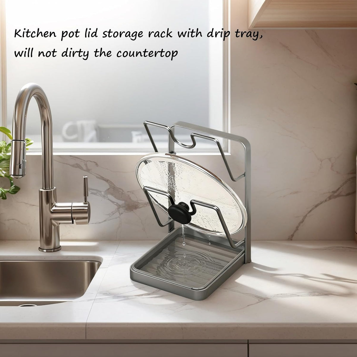 Kitchen Pot Lid Storage Rack, Pot Lid Holder While Cooking for Countertop
