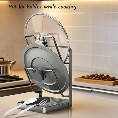 Kitchen Pot Lid Storage Rack, Pot Lid Holder While Cooking for Countertop