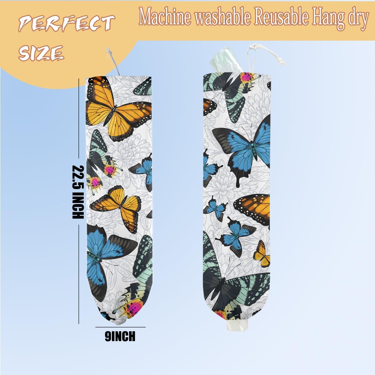 Mushroom Plastic Bag Holder, Christmas Butterfly Gifts for Women Mom Sister | Wall Mount Grocery Bag Holder for Plastic Storage bag, Storage Organizer Reusable Grocery Bags, Pull Rope Free Adjustment