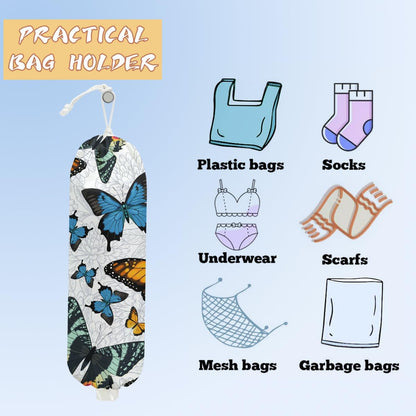 Mushroom Plastic Bag Holder, Christmas Butterfly Gifts for Women Mom Sister | Wall Mount Grocery Bag Holder for Plastic Storage bag, Storage Organizer Reusable Grocery Bags, Pull Rope Free Adjustment