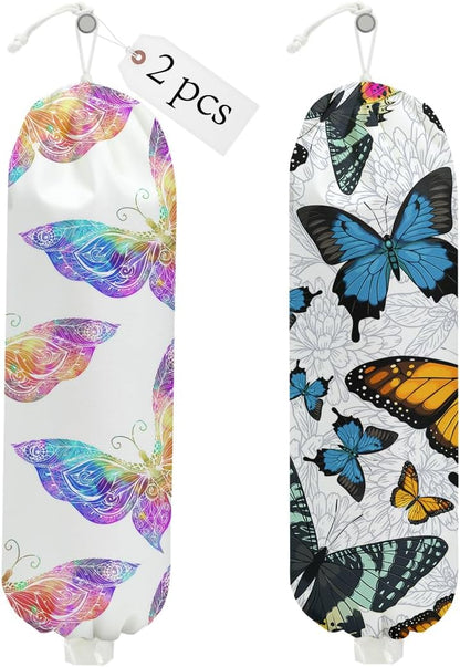 Mushroom Plastic Bag Holder, Christmas Butterfly Gifts for Women Mom Sister | Wall Mount Grocery Bag Holder for Plastic Storage bag, Storage Organizer Reusable Grocery Bags, Pull Rope Free Adjustment