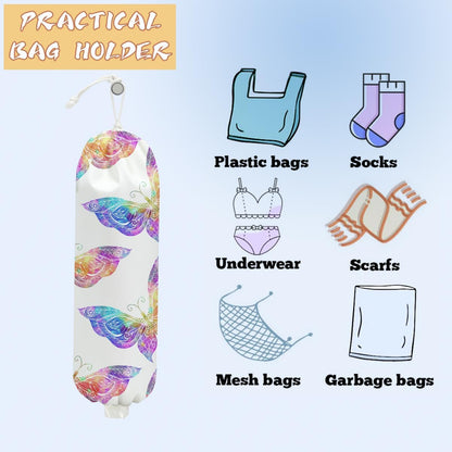 Mushroom Plastic Bag Holder, Christmas Butterfly Gifts for Women Mom Sister | Wall Mount Grocery Bag Holder for Plastic Storage bag, Storage Organizer Reusable Grocery Bags, Pull Rope Free Adjustment