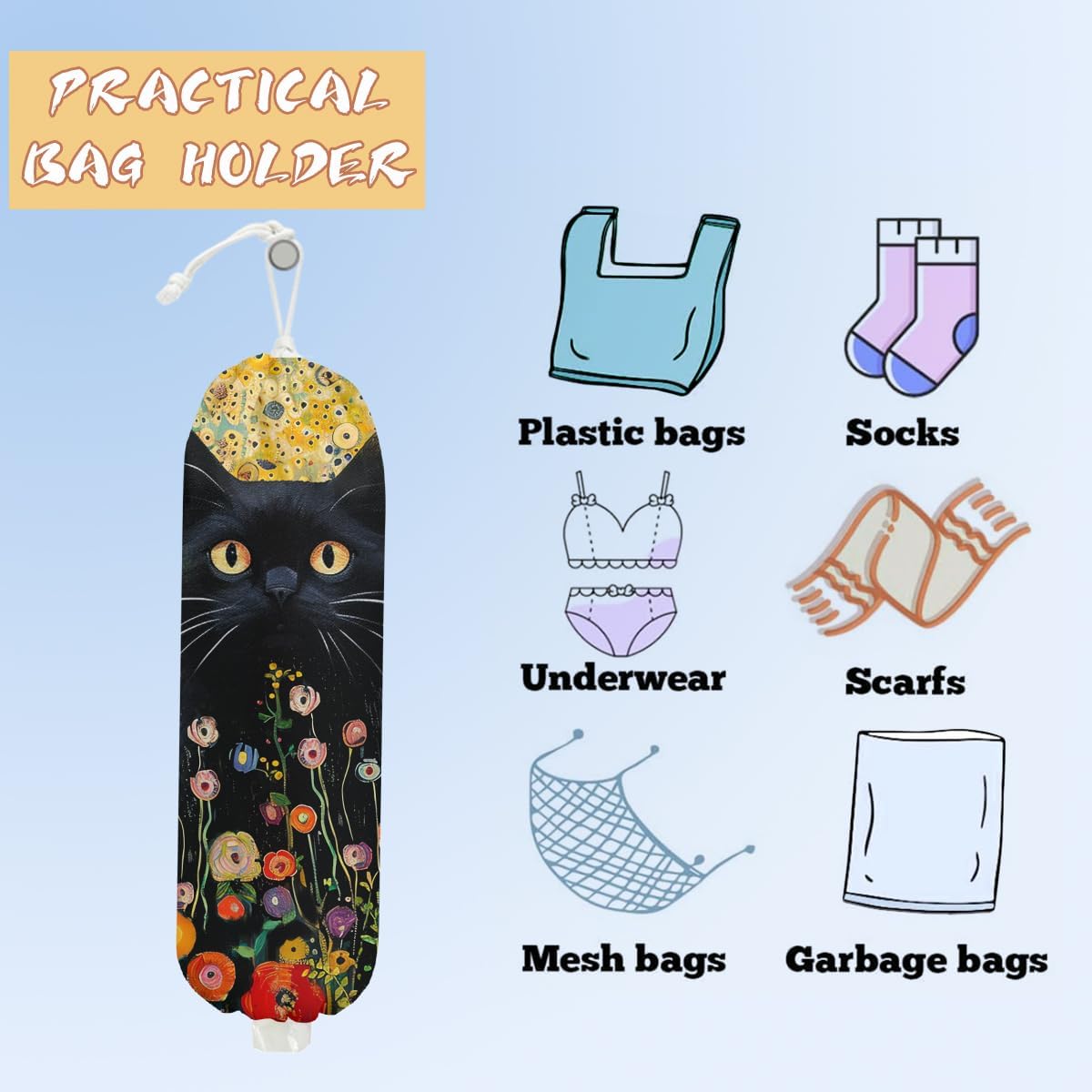 Mushroom Plastic Bag Holder, Christmas Butterfly Gifts for Women Mom Sister | Wall Mount Grocery Bag Holder for Plastic Storage bag, Storage Organizer Reusable Grocery Bags, Pull Rope Free Adjustment