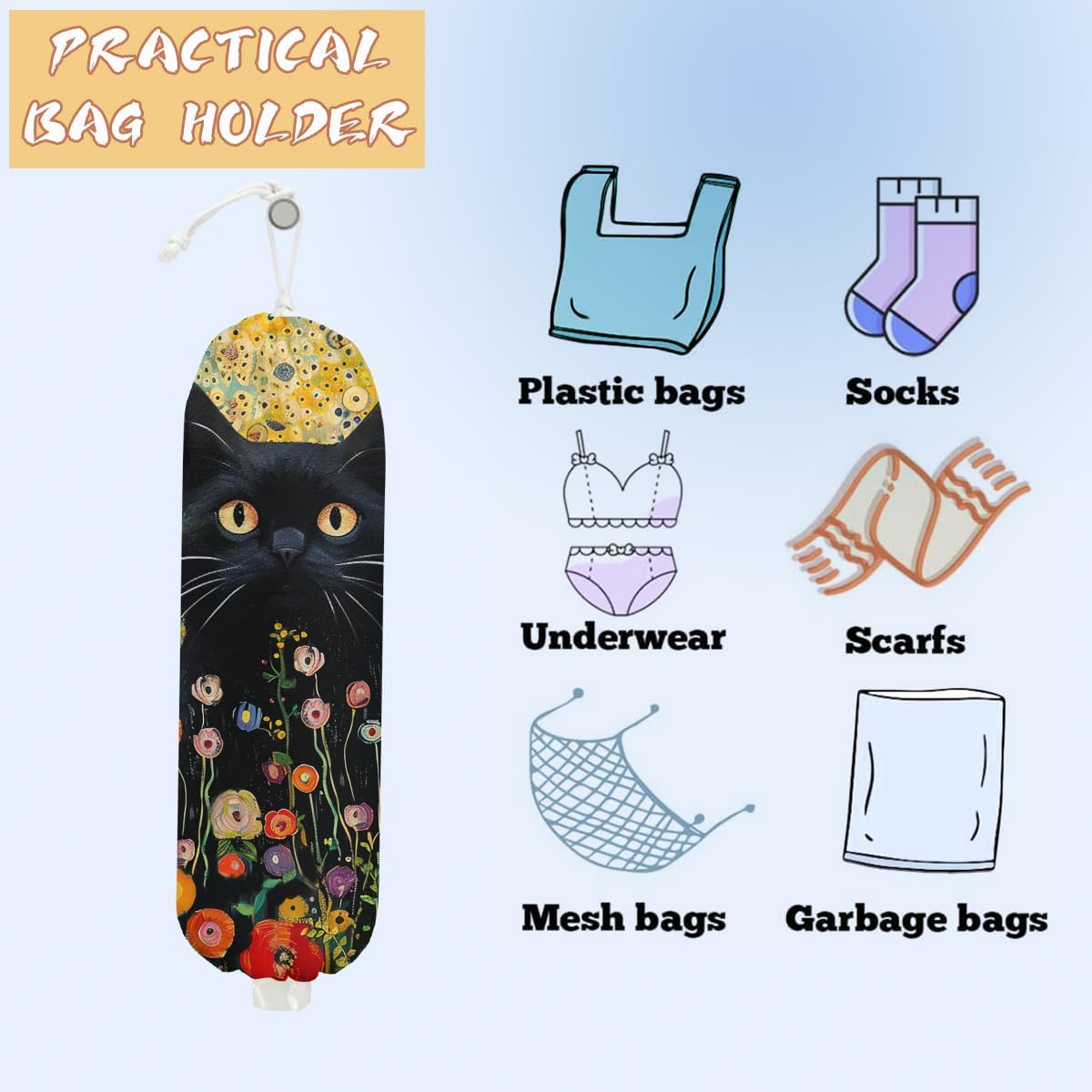 Mushroom Plastic Bag Holder, Christmas Butterfly Gifts for Women Mom Sister | Wall Mount Grocery Bag Holder for Plastic Storage bag, Storage Organizer Reusable Grocery Bags, Pull Rope Free Adjustment