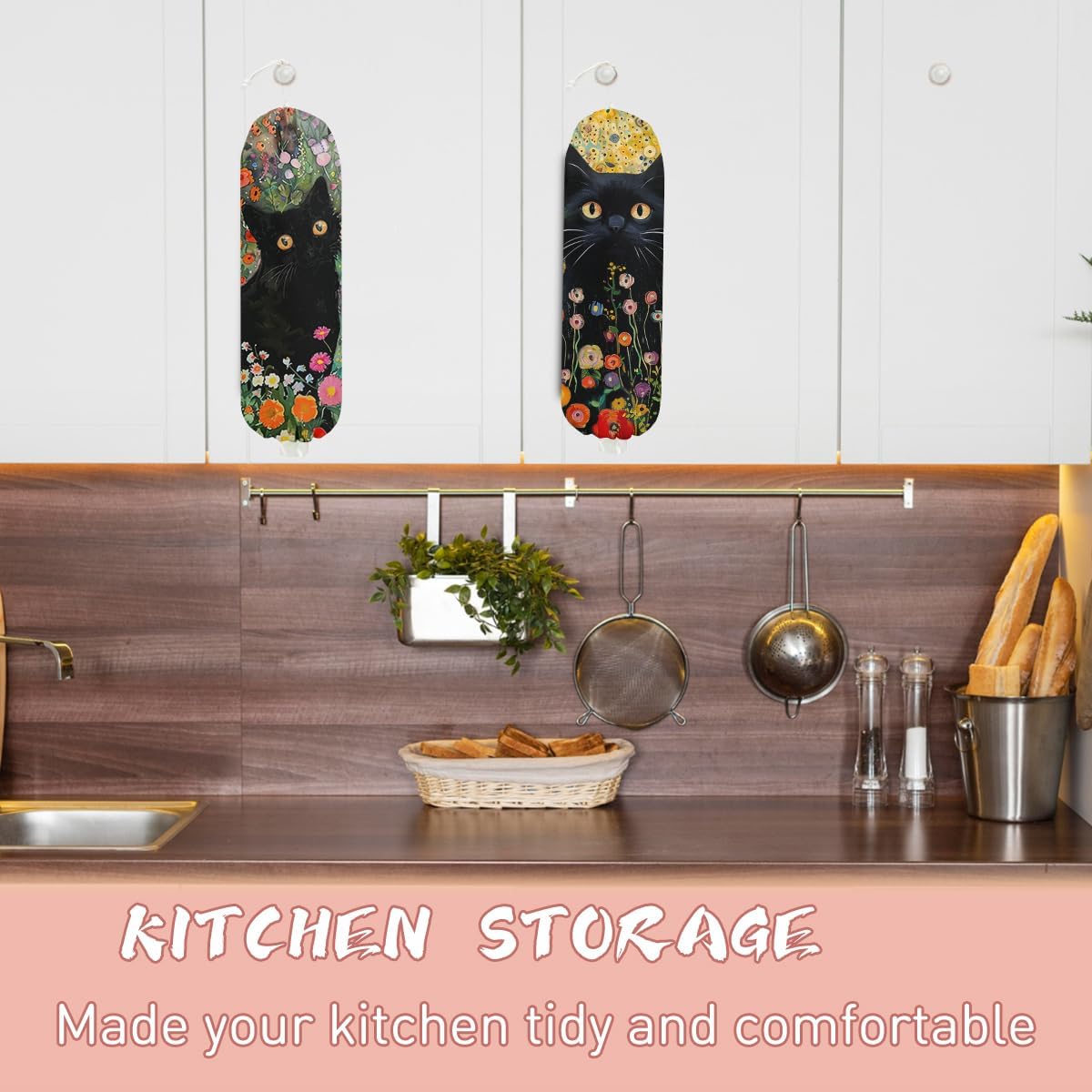 Mushroom Plastic Bag Holder, Christmas Butterfly Gifts for Women Mom Sister | Wall Mount Grocery Bag Holder for Plastic Storage bag, Storage Organizer Reusable Grocery Bags, Pull Rope Free Adjustment