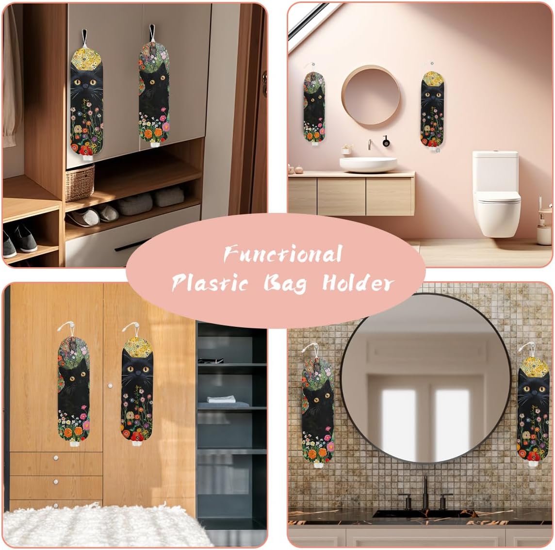 Mushroom Plastic Bag Holder, Christmas Butterfly Gifts for Women Mom Sister | Wall Mount Grocery Bag Holder for Plastic Storage bag, Storage Organizer Reusable Grocery Bags, Pull Rope Free Adjustment