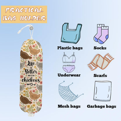 Mushroom Plastic Bag Holder, Christmas Butterfly Gifts for Women Mom Sister | Wall Mount Grocery Bag Holder for Plastic Storage bag, Storage Organizer Reusable Grocery Bags, Pull Rope Free Adjustment
