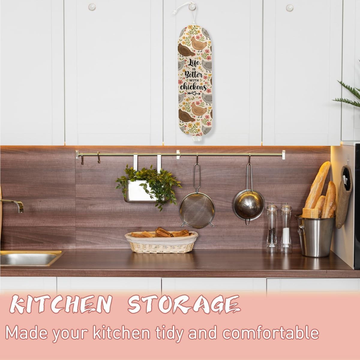 Mushroom Plastic Bag Holder, Christmas Butterfly Gifts for Women Mom Sister | Wall Mount Grocery Bag Holder for Plastic Storage bag, Storage Organizer Reusable Grocery Bags, Pull Rope Free Adjustment