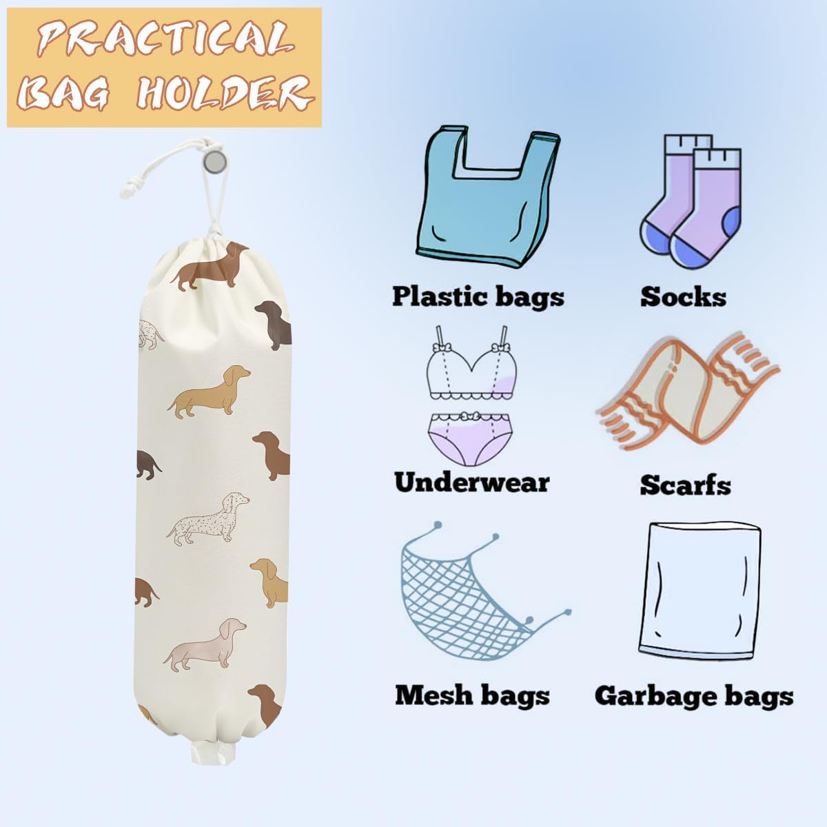 Mushroom Plastic Bag Holder, Christmas Butterfly Gifts for Women Mom Sister | Wall Mount Grocery Bag Holder for Plastic Storage bag, Storage Organizer Reusable Grocery Bags, Pull Rope Free Adjustment