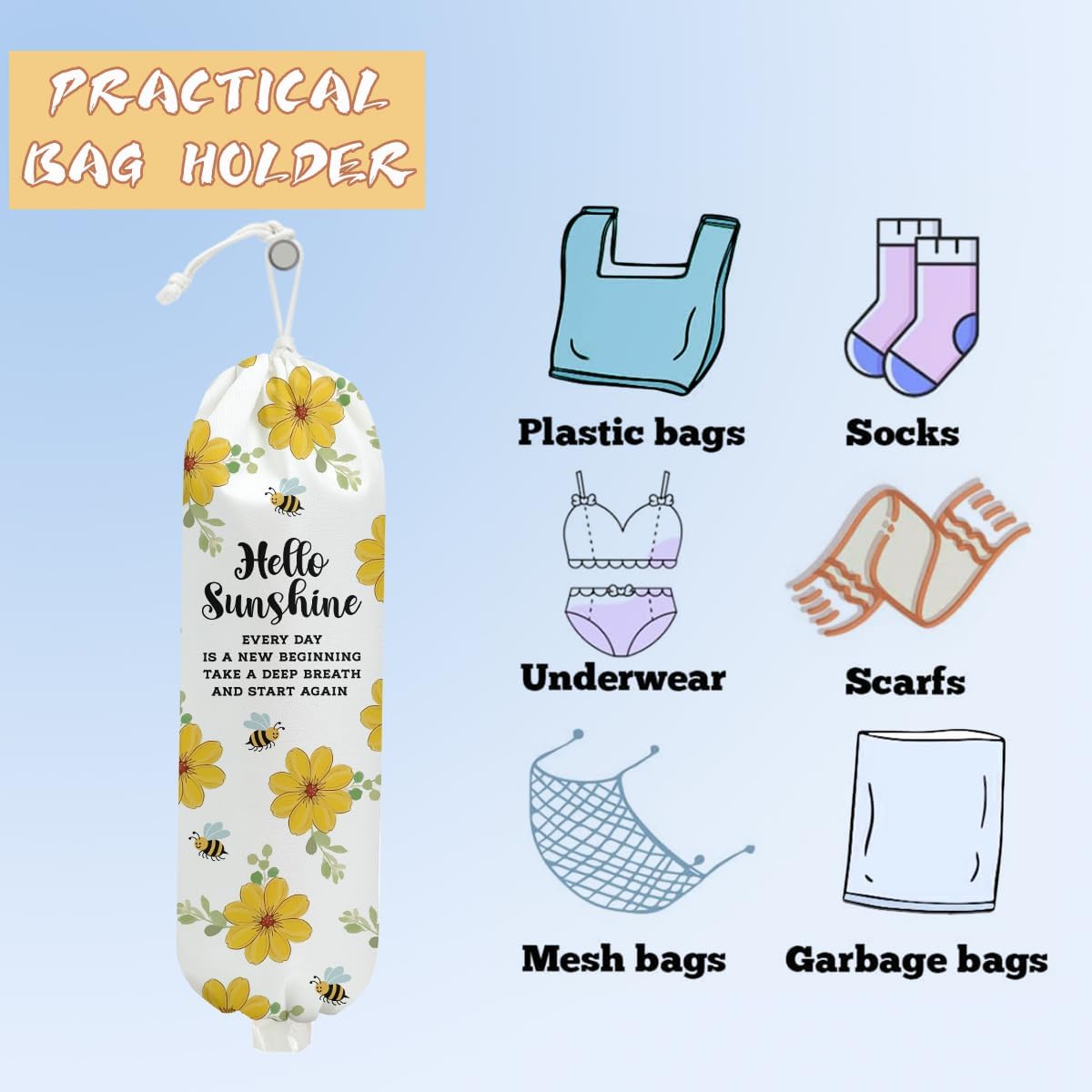 Mushroom Plastic Bag Holder, Christmas Butterfly Gifts for Women Mom Sister | Wall Mount Grocery Bag Holder for Plastic Storage bag, Storage Organizer Reusable Grocery Bags, Pull Rope Free Adjustment