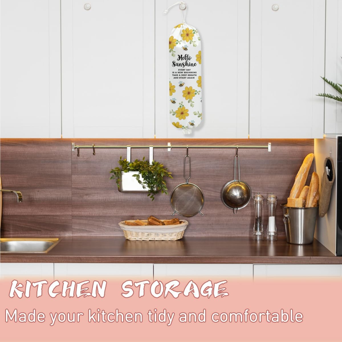 Mushroom Plastic Bag Holder, Christmas Butterfly Gifts for Women Mom Sister | Wall Mount Grocery Bag Holder for Plastic Storage bag, Storage Organizer Reusable Grocery Bags, Pull Rope Free Adjustment