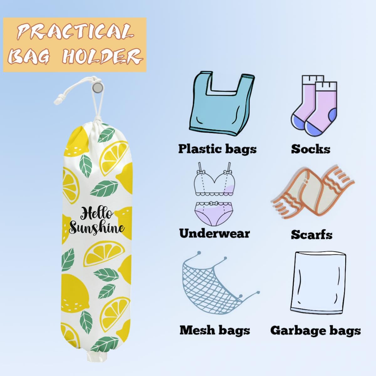 Mushroom Plastic Bag Holder, Christmas Butterfly Gifts for Women Mom Sister | Wall Mount Grocery Bag Holder for Plastic Storage bag, Storage Organizer Reusable Grocery Bags, Pull Rope Free Adjustment
