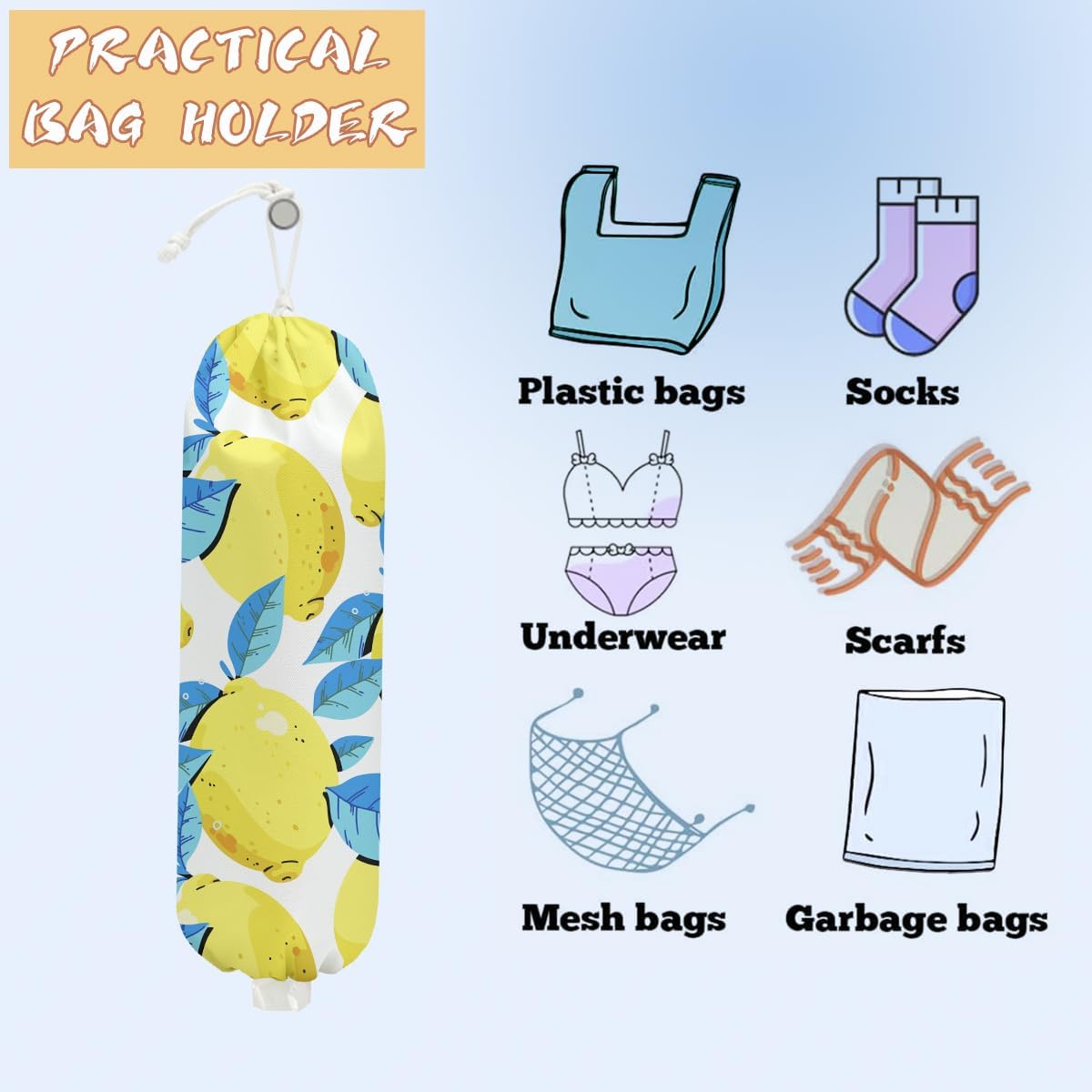 Mushroom Plastic Bag Holder, Christmas Butterfly Gifts for Women Mom Sister | Wall Mount Grocery Bag Holder for Plastic Storage bag, Storage Organizer Reusable Grocery Bags, Pull Rope Free Adjustment