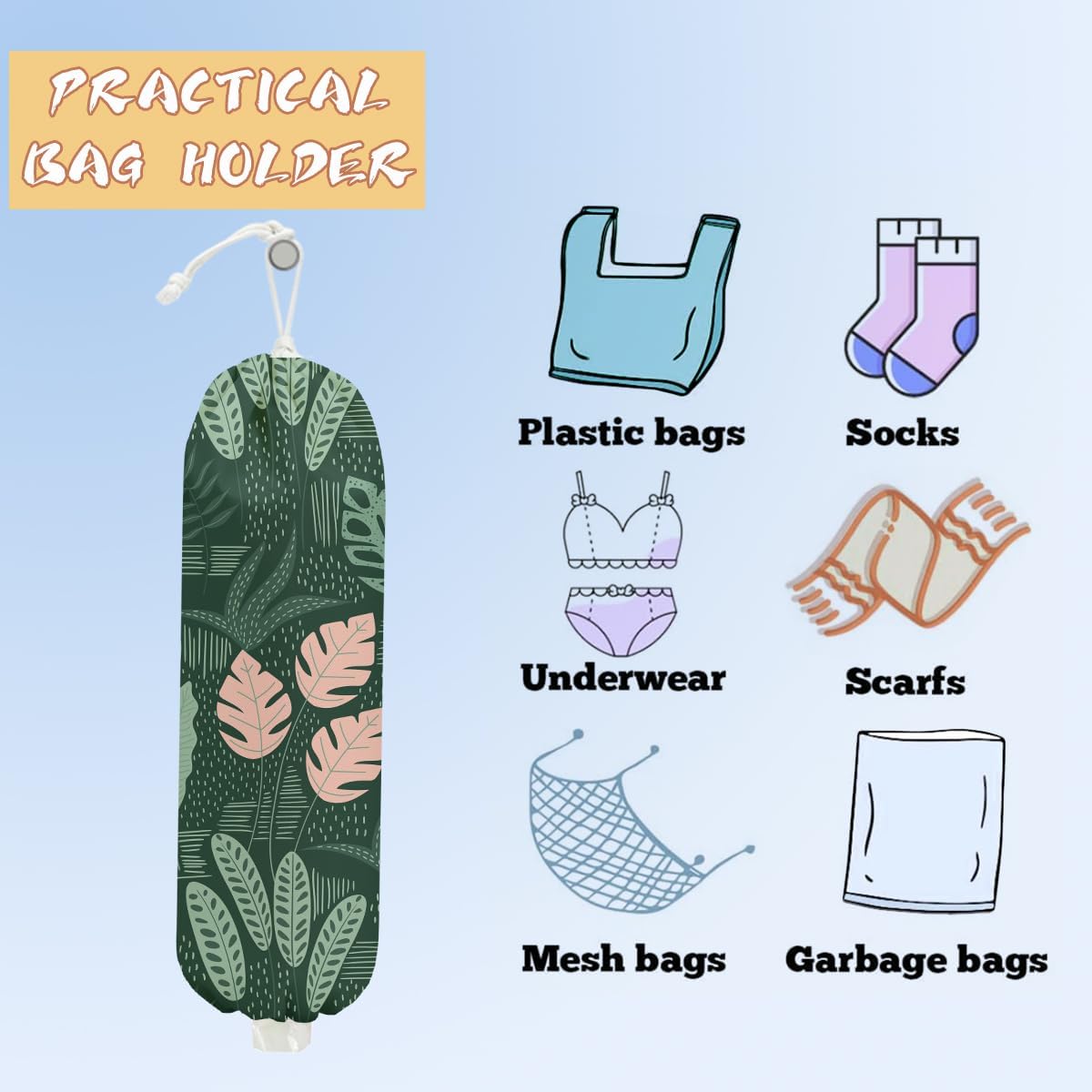Mushroom Plastic Bag Holder, Christmas Butterfly Gifts for Women Mom Sister | Wall Mount Grocery Bag Holder for Plastic Storage bag, Storage Organizer Reusable Grocery Bags, Pull Rope Free Adjustment