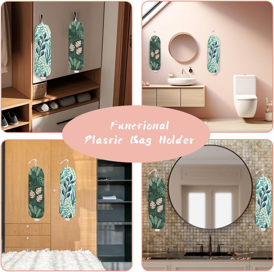 Mushroom Plastic Bag Holder, Christmas Butterfly Gifts for Women Mom Sister | Wall Mount Grocery Bag Holder for Plastic Storage bag, Storage Organizer Reusable Grocery Bags, Pull Rope Free Adjustment