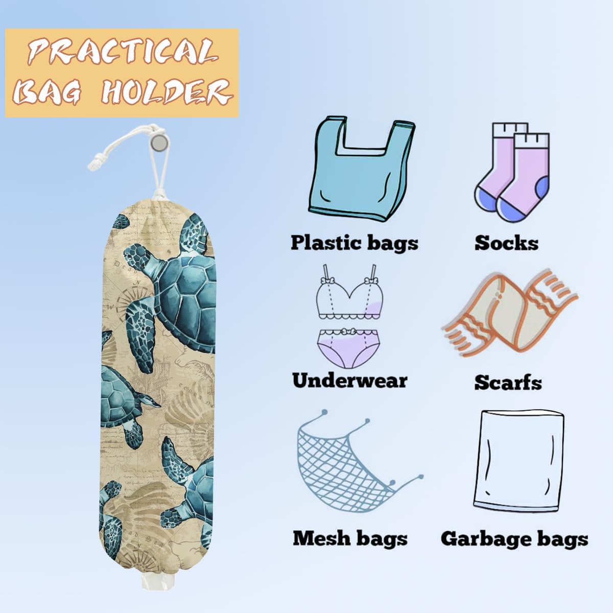 Mushroom Plastic Bag Holder, Christmas Butterfly Gifts for Women Mom Sister | Wall Mount Grocery Bag Holder for Plastic Storage bag, Storage Organizer Reusable Grocery Bags, Pull Rope Free Adjustment