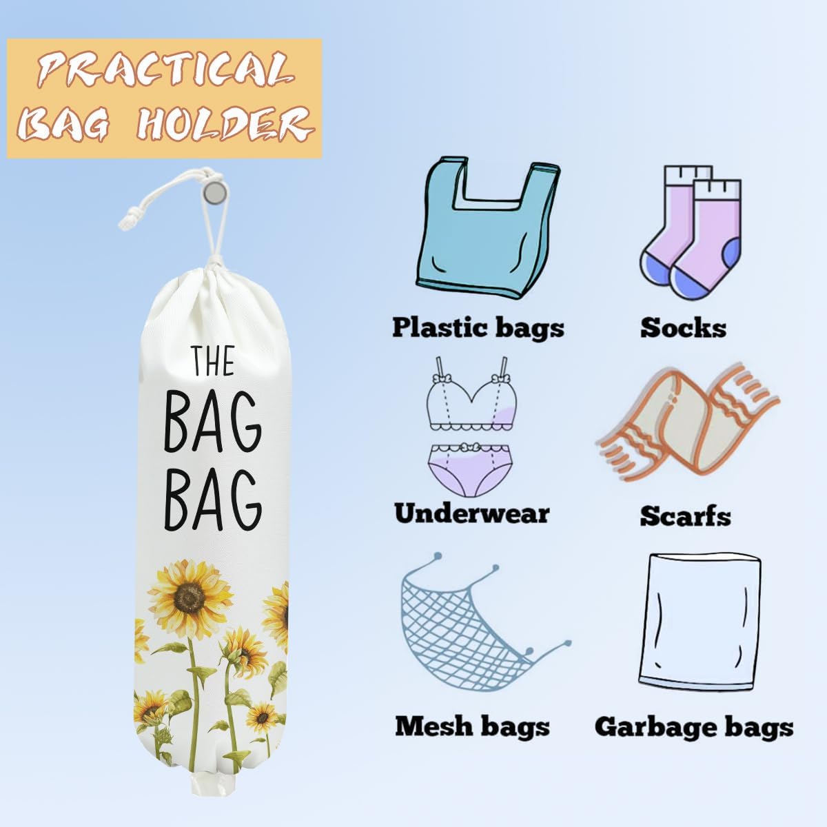 Mushroom Plastic Bag Holder, Christmas Butterfly Gifts for Women Mom Sister | Wall Mount Grocery Bag Holder for Plastic Storage bag, Storage Organizer Reusable Grocery Bags, Pull Rope Free Adjustment