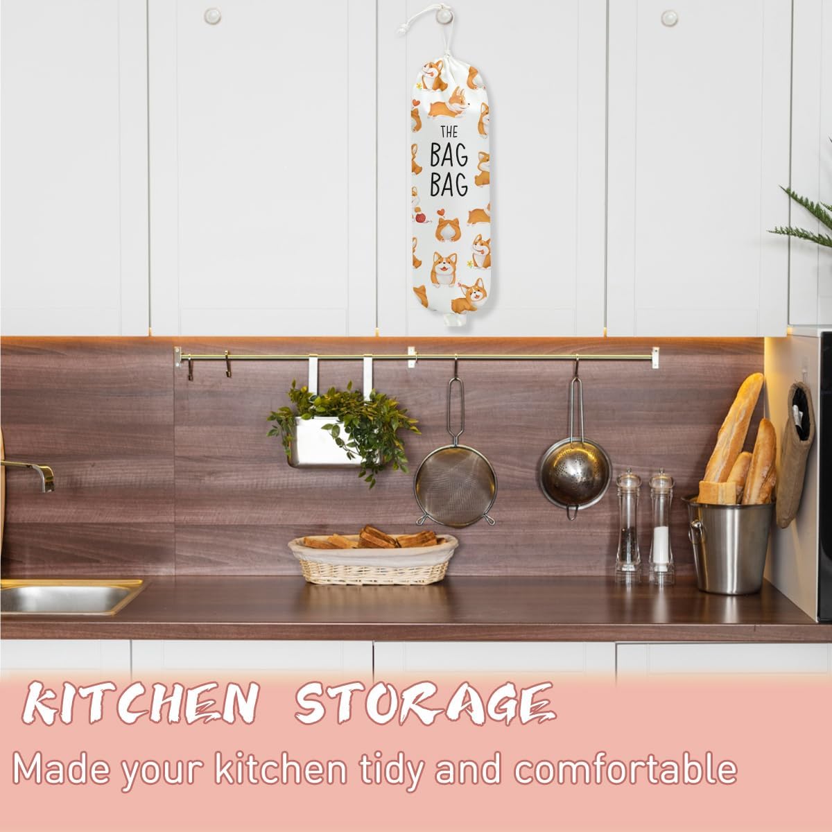 Mushroom Plastic Bag Holder, Christmas Butterfly Gifts for Women Mom Sister | Wall Mount Grocery Bag Holder for Plastic Storage bag, Storage Organizer Reusable Grocery Bags, Pull Rope Free Adjustment