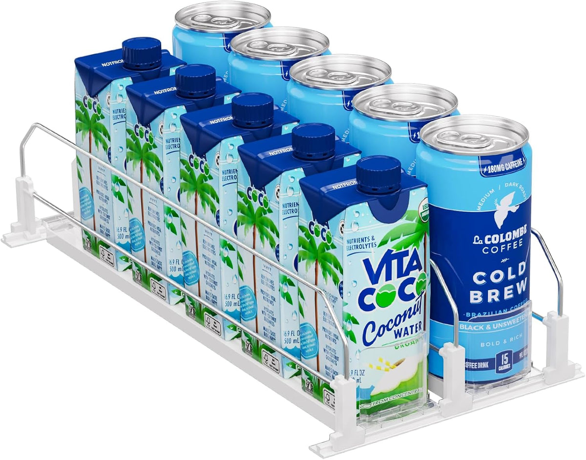 Drink Organizer for Fridge, Soda Can Organizer -2 Rows, White
