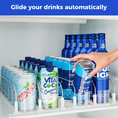 Drink Organizer for Fridge, Soda Can Organizer -2 Rows, White