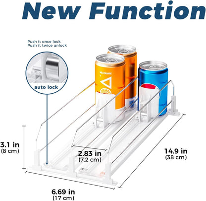 Drink Organizer for Fridge, Soda Can Organizer -2 Rows, White