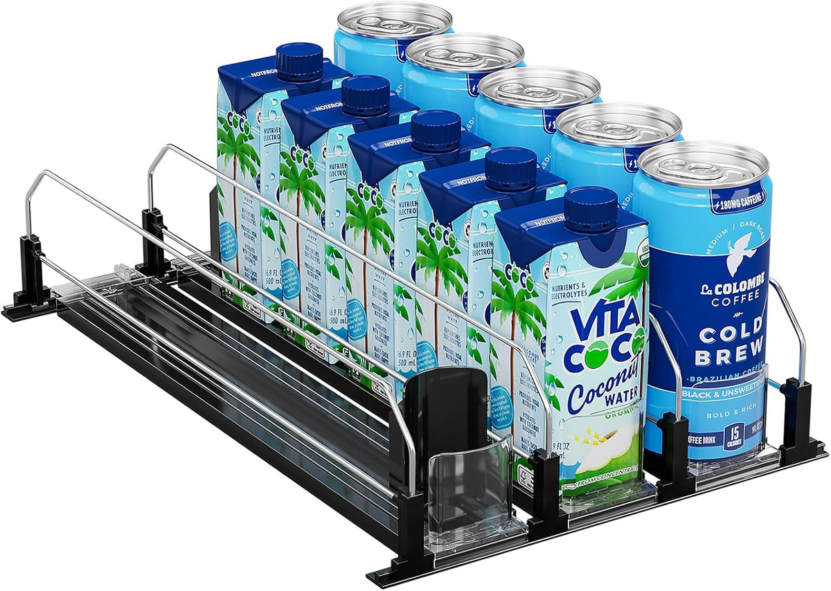 Drink Organizer for Fridge, Soda Can Organizer -2 Rows, White