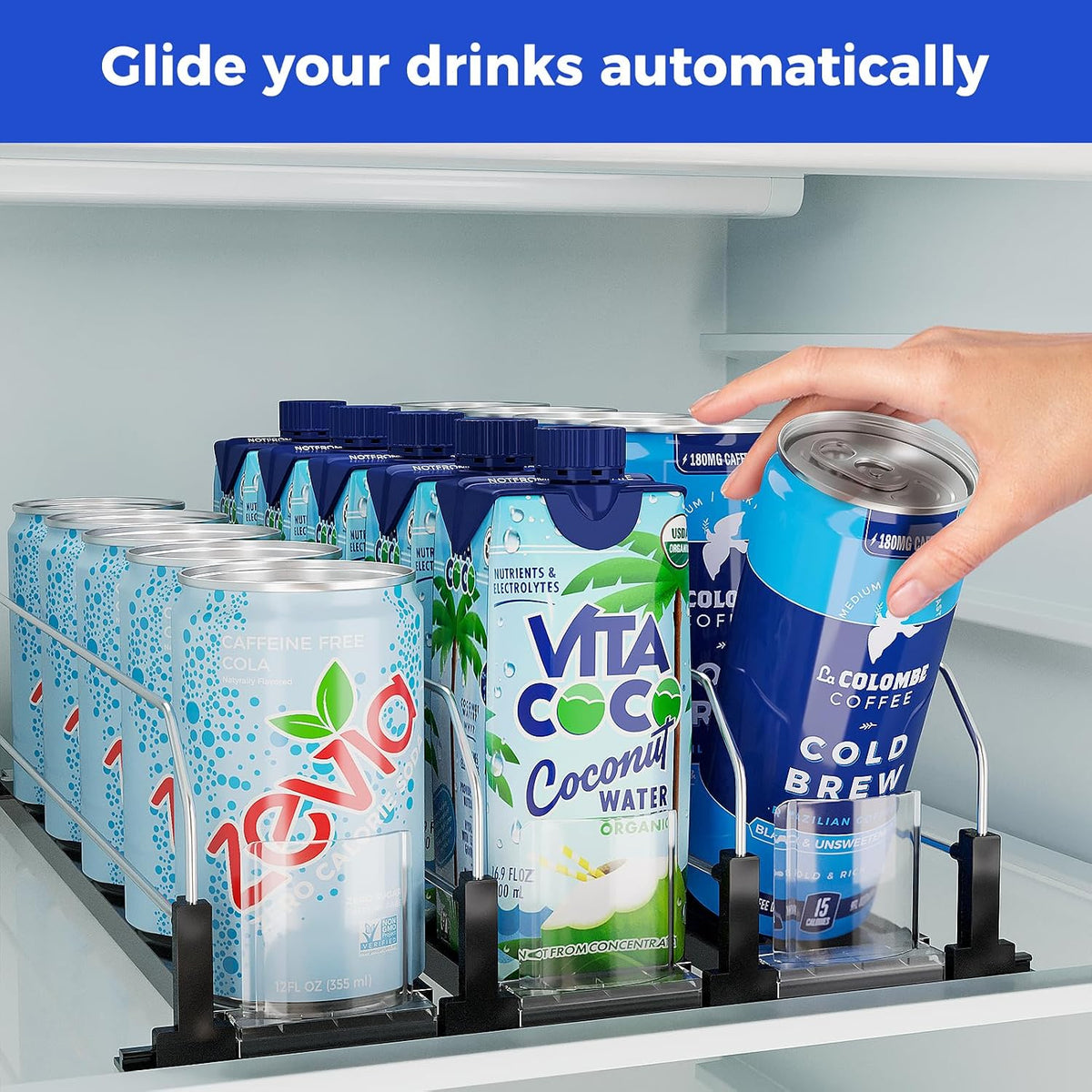 Drink Organizer for Fridge, Soda Can Organizer -2 Rows, White