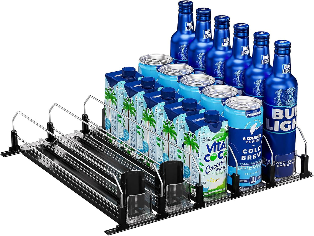 Drink Organizer for Fridge, Soda Can Organizer -2 Rows, White