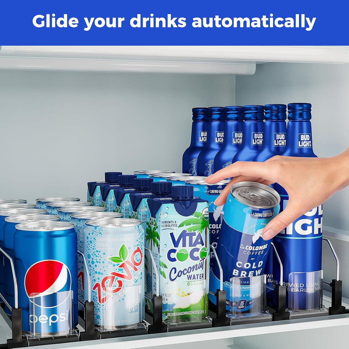 Drink Organizer for Fridge, Soda Can Organizer -2 Rows, White