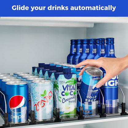 Drink Organizer for Fridge, Soda Can Organizer -2 Rows, White