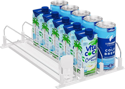 Drink Organizer for Fridge, Soda Can Organizer -2 Rows, White