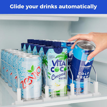Drink Organizer for Fridge, Soda Can Organizer -2 Rows, White