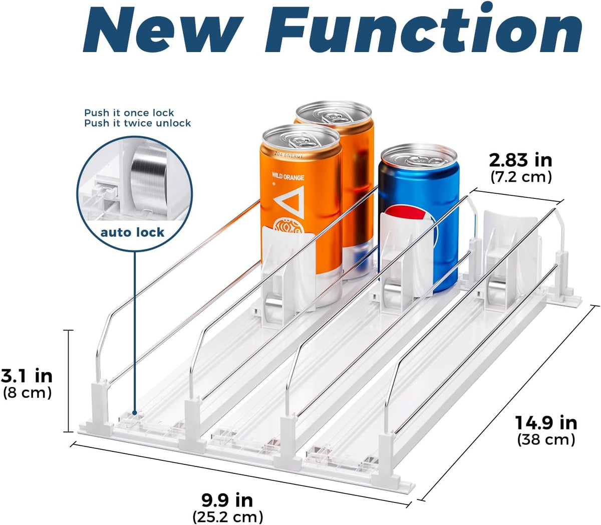 Drink Organizer for Fridge, Soda Can Organizer -2 Rows, White