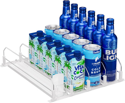 Drink Organizer for Fridge, Soda Can Organizer -2 Rows, White
