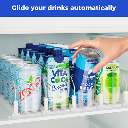 Drink Organizer for Fridge, Soda Can Organizer -2 Rows, White