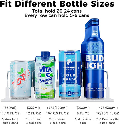 Drink Organizer for Fridge, Soda Can Organizer -2 Rows, White
