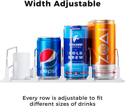 Drink Organizer for Fridge, Soda Can Organizer -2 Rows, White