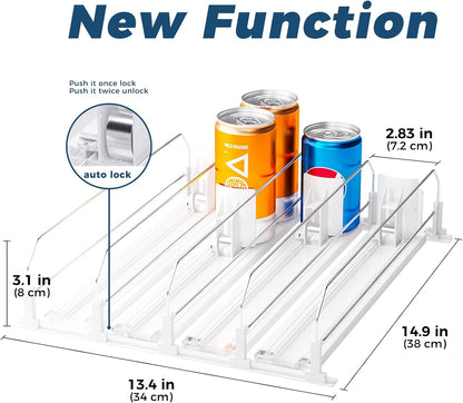 Drink Organizer for Fridge, Soda Can Organizer -2 Rows, White