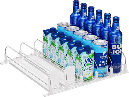 Drink Organizer for Fridge, Soda Can Organizer -2 Rows, White