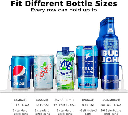 Drink Organizer for Fridge, Soda Can Organizer -2 Rows, White