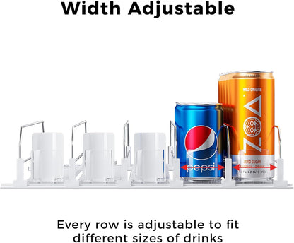 Drink Organizer for Fridge, Soda Can Organizer -2 Rows, White