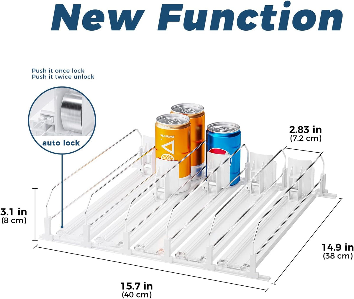 Drink Organizer for Fridge, Soda Can Organizer -2 Rows, White