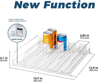 Drink Organizer for Fridge, Soda Can Organizer -2 Rows, White