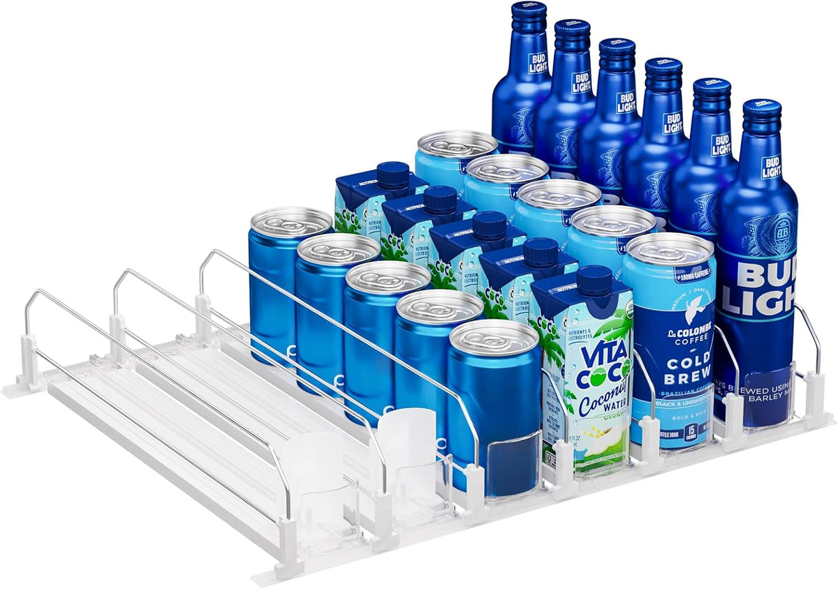 Drink Organizer for Fridge, Soda Can Organizer -2 Rows, White