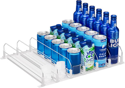 Drink Organizer for Fridge, Soda Can Organizer -2 Rows, White