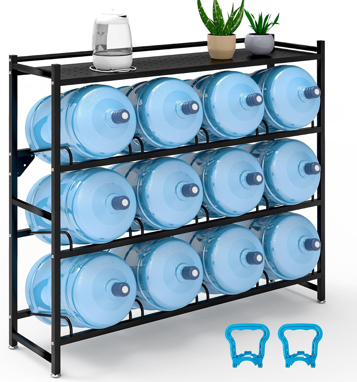 5 Gallon Water Jug Holder，4-Tier Water Jug Rack w/Top Shelf