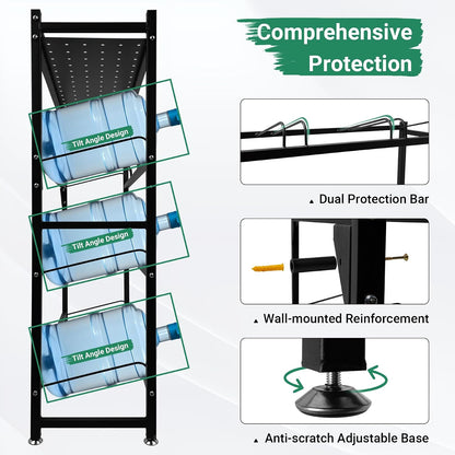 5 Gallon Water Jug Holder，4-Tier Water Jug Rack w/Top Shelf
