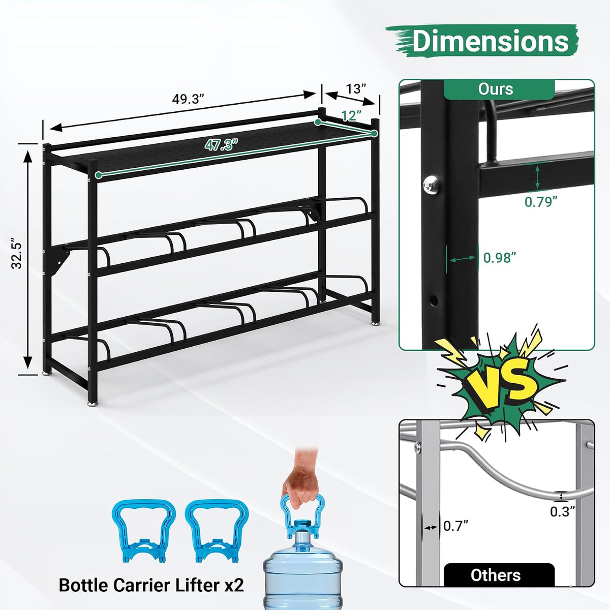 5 Gallon Water Jug Holder，4-Tier Water Jug Rack w/Top Shelf